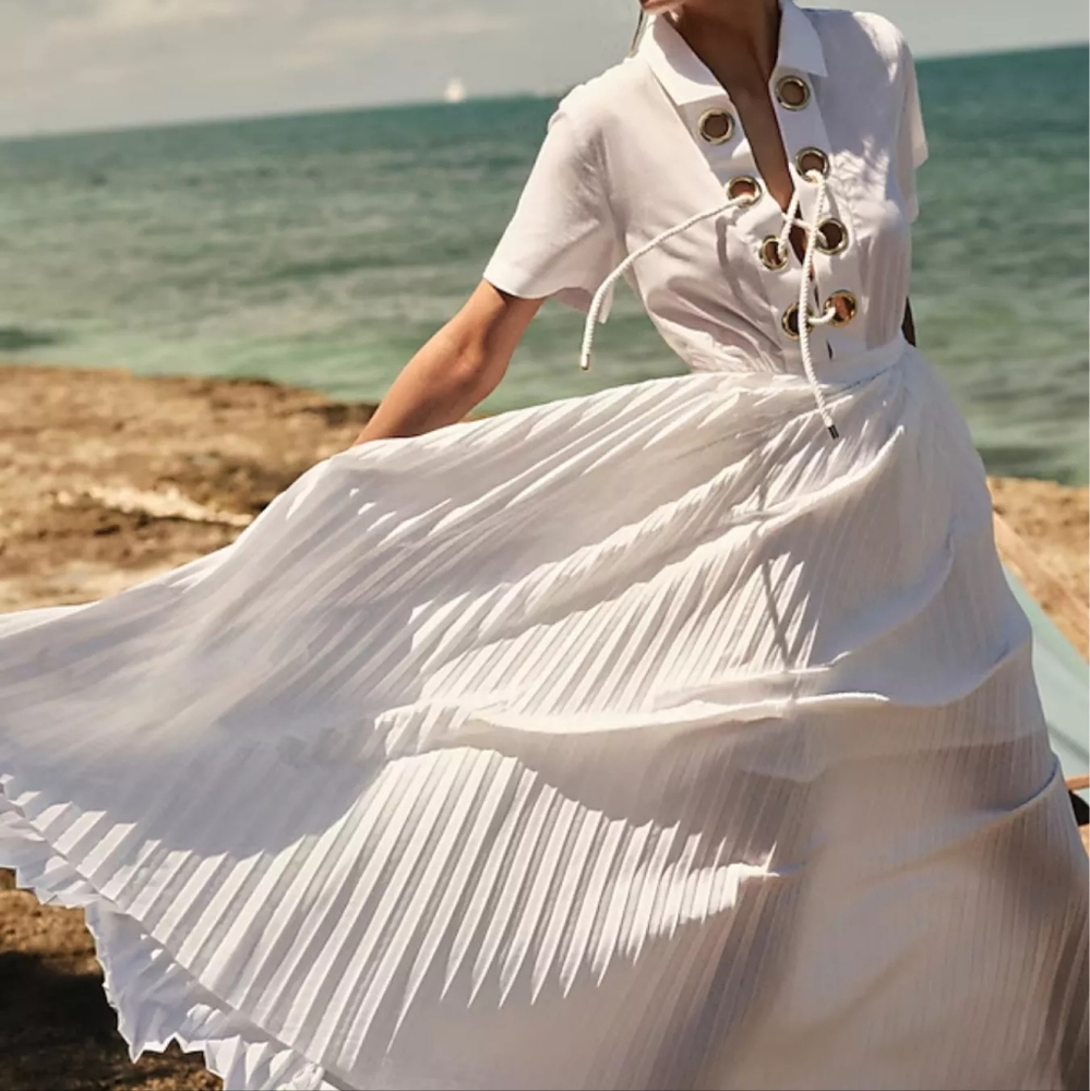 Jcrew Collection Maris Pleated Maxi dress in cotton-blend poplin White Sz 8 BNWT
